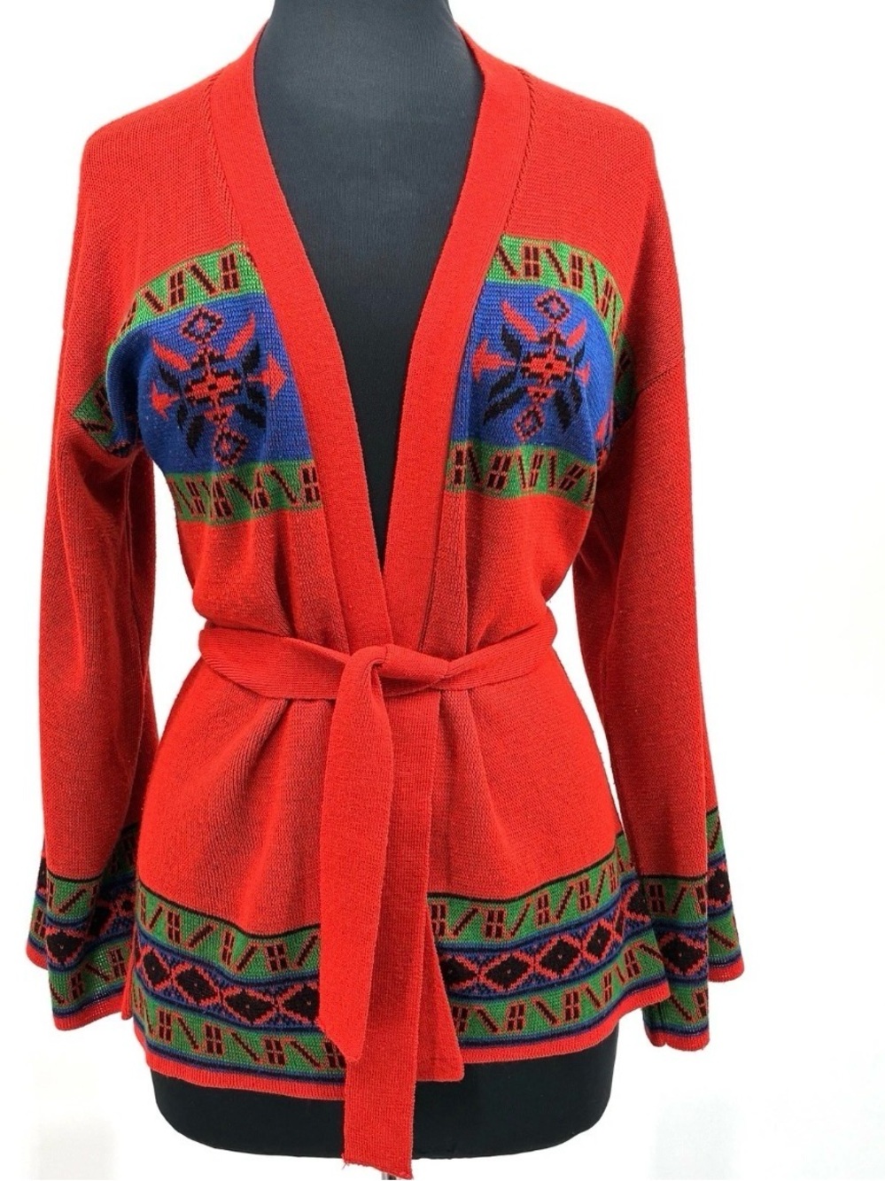 Monarch Knit Vintage 70s Western Aztec Tribal Hippie Boho Cardigan Sweater Small